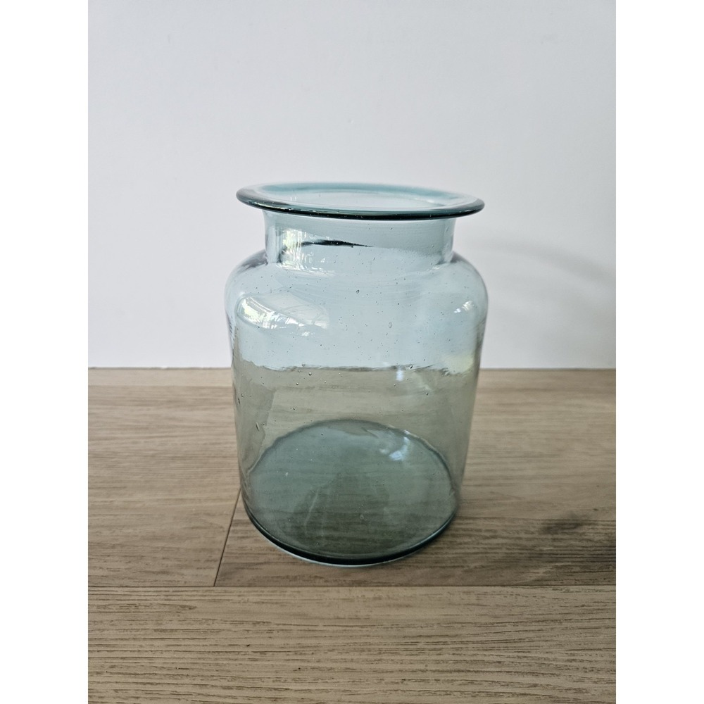 Vintage Takahashi Hand Blown Glass Apothecary Jar Canister Aqua 7" No Lid
